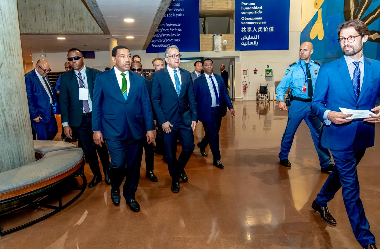 Waziri Mkuu Mhe. Mwigulu Nchemba  akiwasili katika ukumbi wa Makao Makuu ya Shirika la Umoja wa Mataifa la Elimu, Sayansi na Utamaduni (UNESCO) kwa niaba ya Rais wa Jamhuri ya Muungano wa Tanzania Mhe. Dkt Samia Suluhu Hassan kwenye Maadhimisho ya Siku ya Kiswahili Duniani (MASKIDU ) Tarehe 07, Julai 2026.